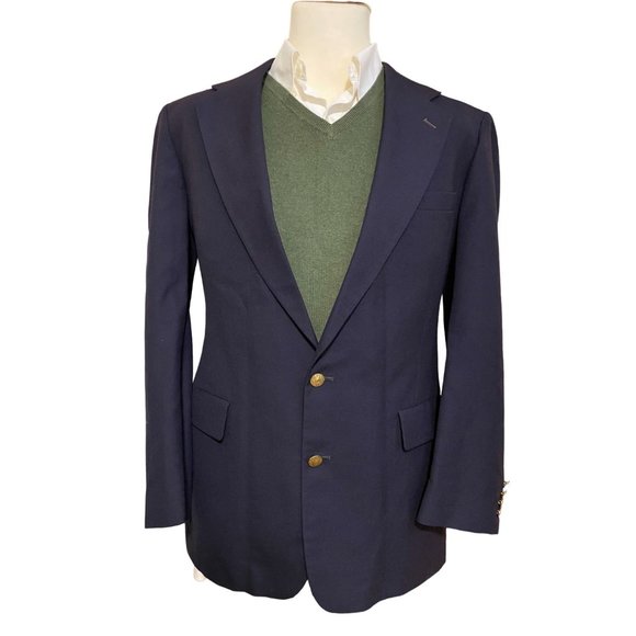 VTG Ross & Cromarty 100% Wool Blazer Men 42L Navy Gold Buttons Jacket Sport Coat - Picture 1 of 14